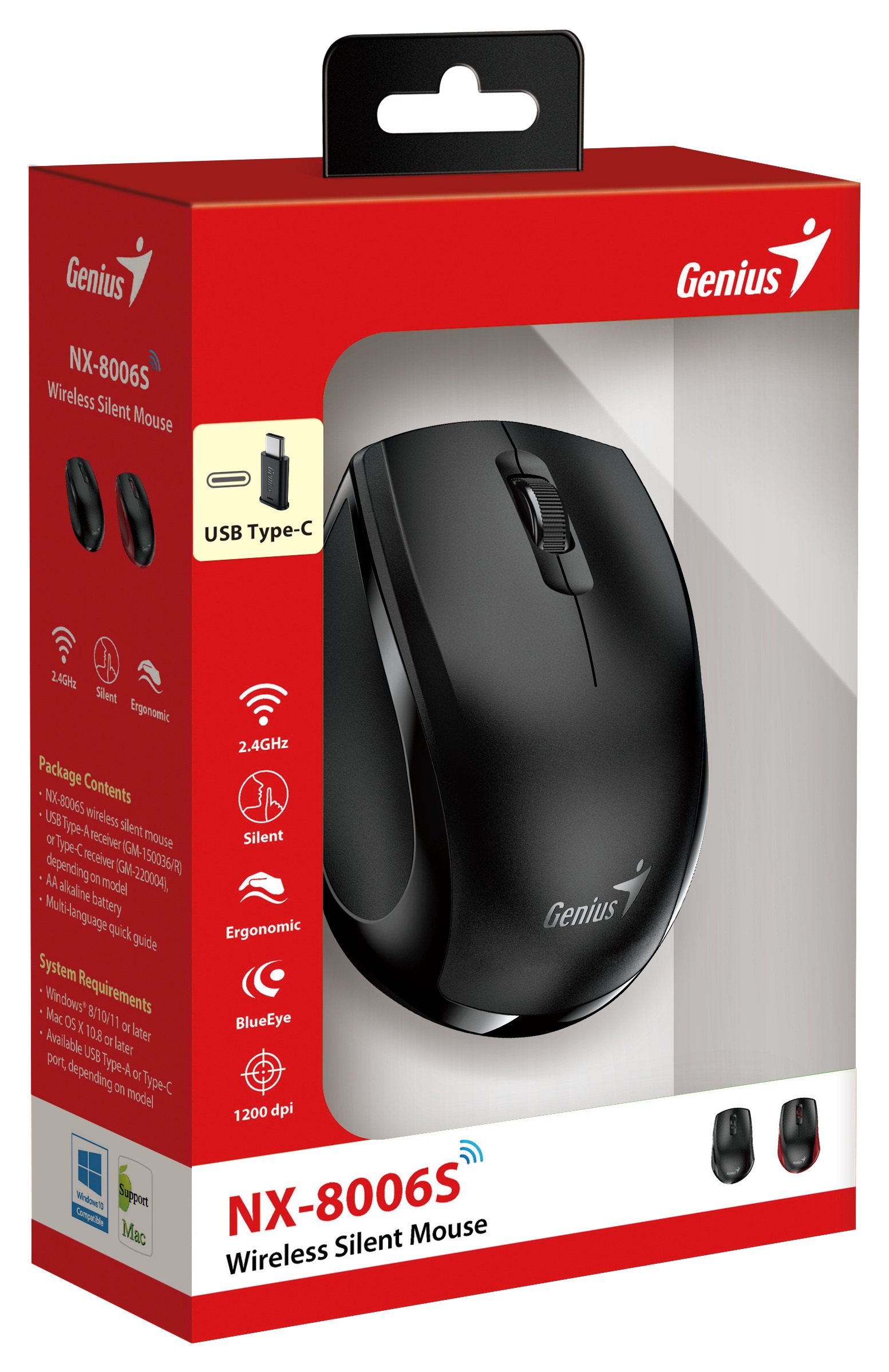 MOUSE TIPO C WIRELESS NX-8006S SILENCIOSO NEGRO GENIUS
 31030036400